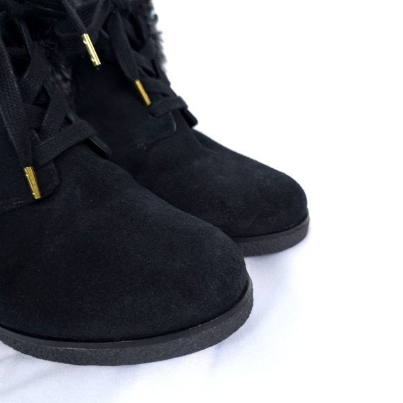 Cole Haan Coralie Black Suede Wedge waterproof Faux Fur boots 8.5B - Picture 4 of 10